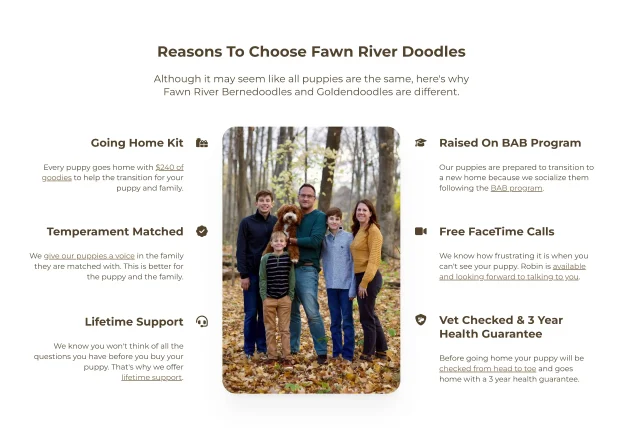 Fawn River Doodles benefits section on their website