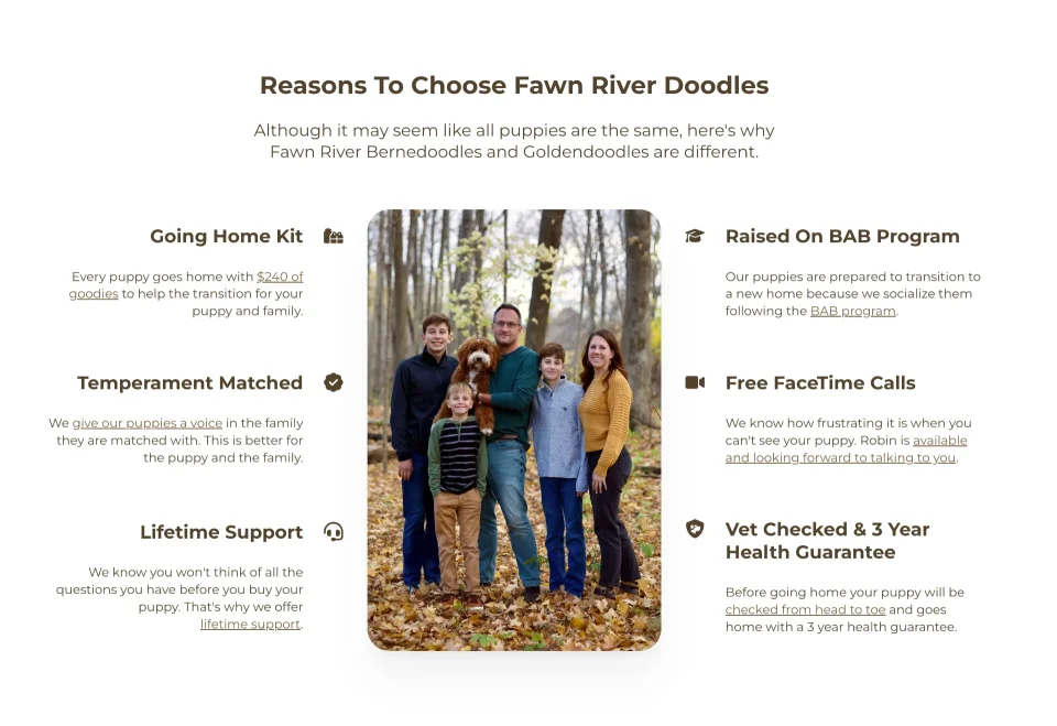 Fawn River Doodles benefits section on their website