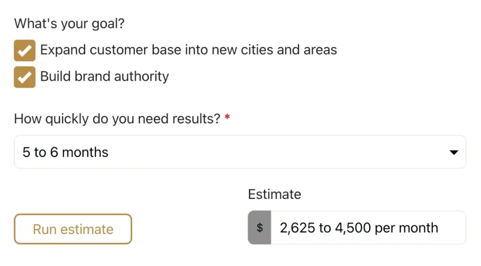 Organic content price estimator form