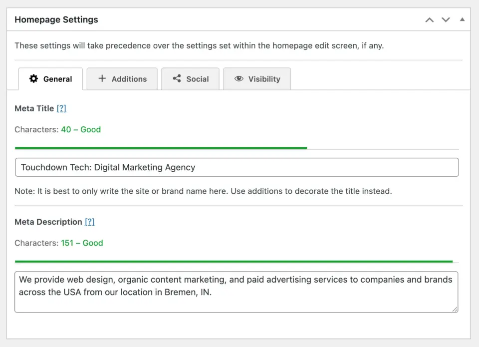 The SEO Framework homepage edit widget